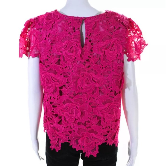 Milly Women's Round Neck Cap Sleeves Lined Lace Blouse Pink Size M - Picture 3 of 9